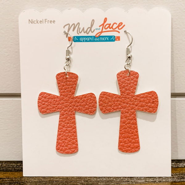 Easter Coral Single Cross Earrings
