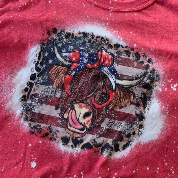 Patriotic Highlander Cow with Red Sunglasses