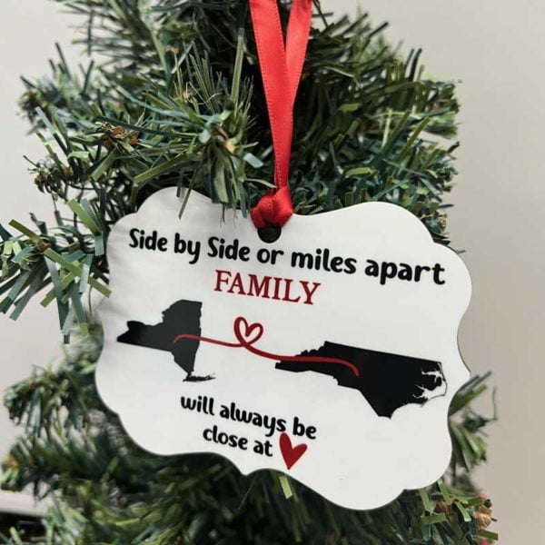 Miles Apart But Close At Heart, Personalized States Ornament