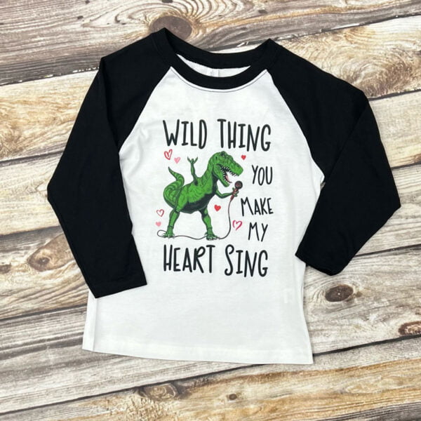 Wild Thing You Make My Heart Sing Dinosaur Valentine's Baseball Tee
